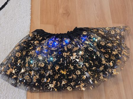 Hexenkostüm Rock mit LED und Hut schwarz gold gebraucht