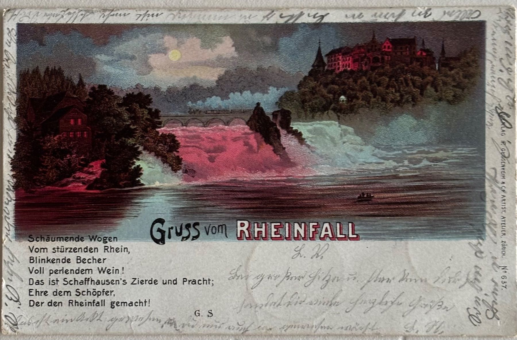 Cartes postales: Gruss vom Rheinfall, Litho, 1900 – D'occasion à Frauenfeld par Merk52