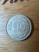 Schweizer Münze 1/2 Franken Jahrgang 1962 Silbermünze