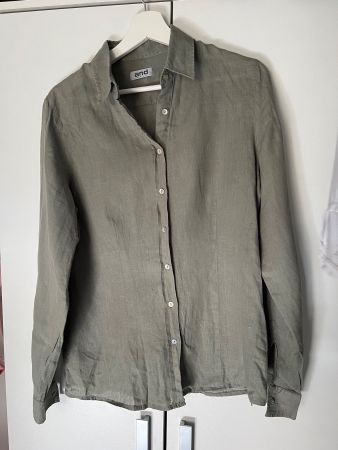 Damen Leinen Bluse And olivgrün langarm, Grösse 38