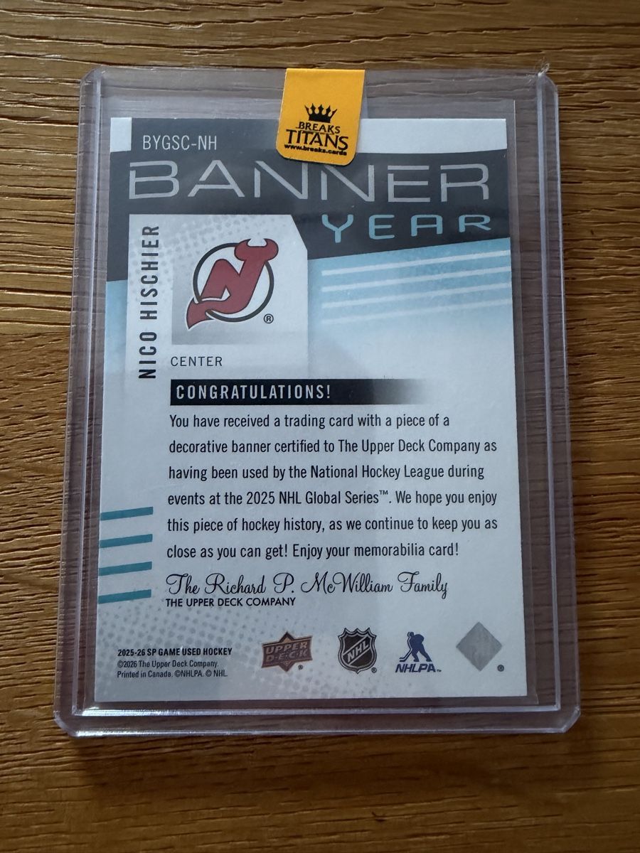 NHL Carte collezionabili: Nico Hischier NHL Banner Global Games – Usato da Meierskappel venduto da Cc19 1