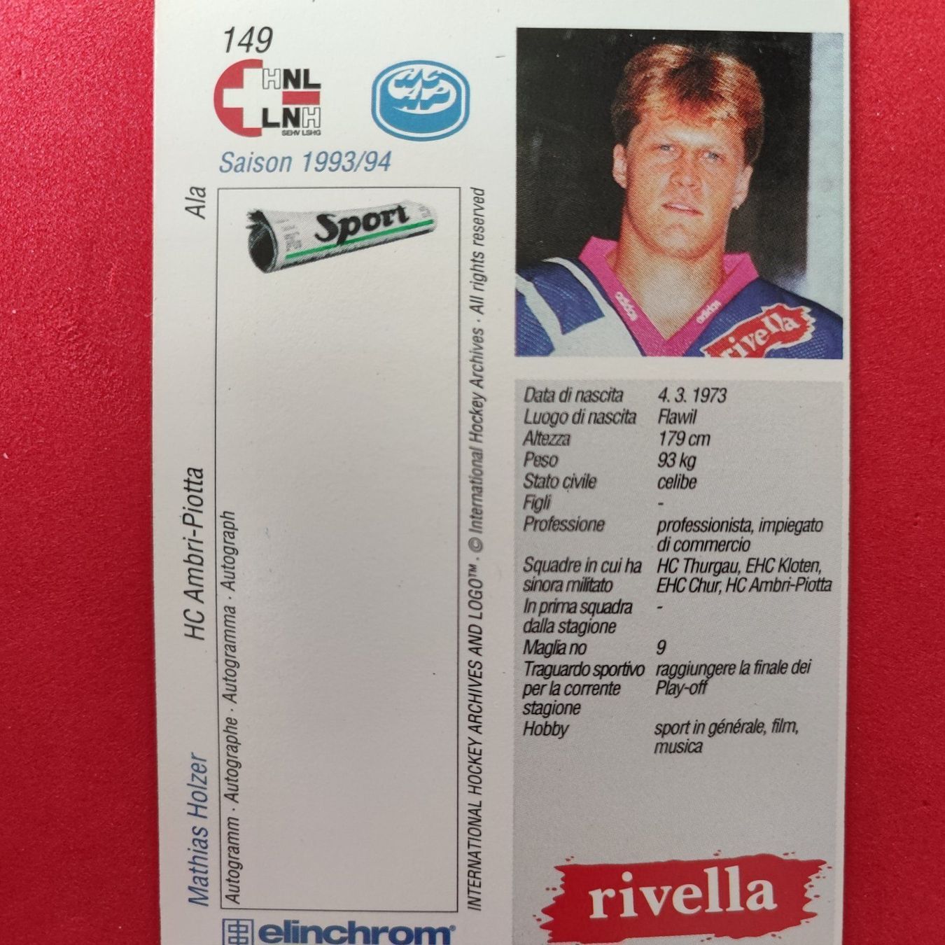 Carte collezionabili: Mathias Holzer - HC AMBRI - 1993/94 – Usato da Dübendorf venduto da kb86_MOVIE 1