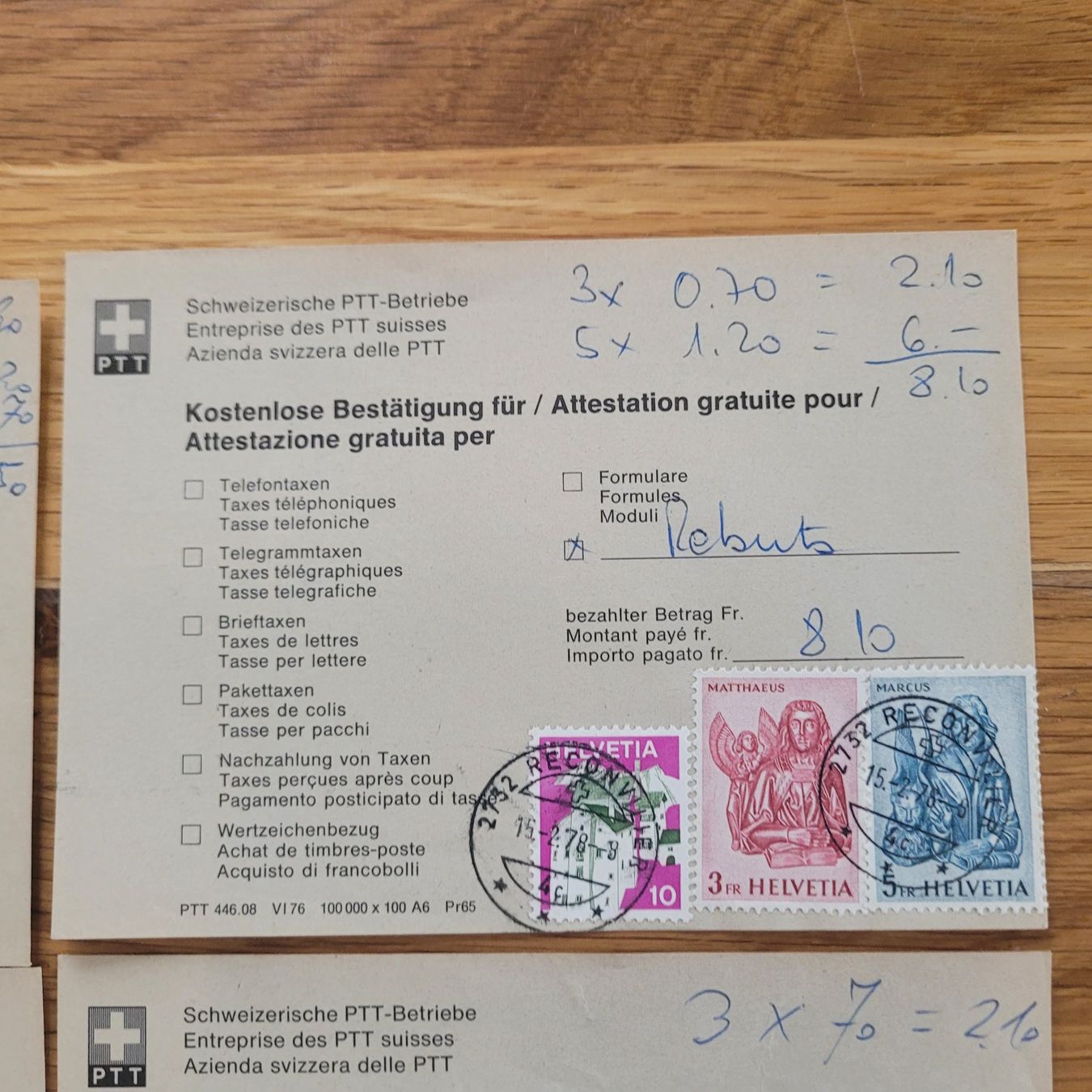 Alle Briefmarken: Lot Attestation Reconvilier 1978 – Gebraucht aus Biel/Bienne von Destockweb 3