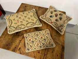 Set of 3 English Vintage Square Needlepoint Pillows
