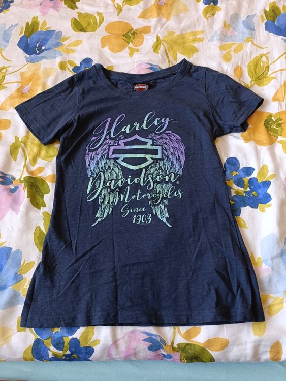 Jolie T-shirt Harley-Davidson femme XS bleu foncé ailes 1