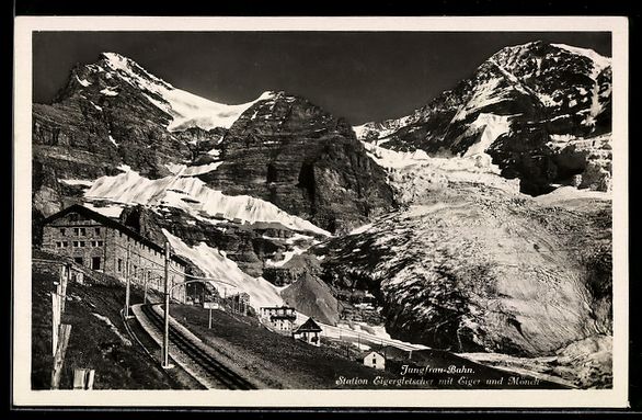Cartoline postali: AK Eigergletscher, Station der Jungfrau-Bahn mit Eiger und M – Usato da Berlin venduto da bartko-reher