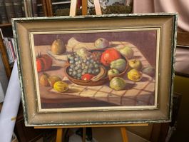 Antikes Ölbild Stilleben Früchte, signiert 1952 Bild antik