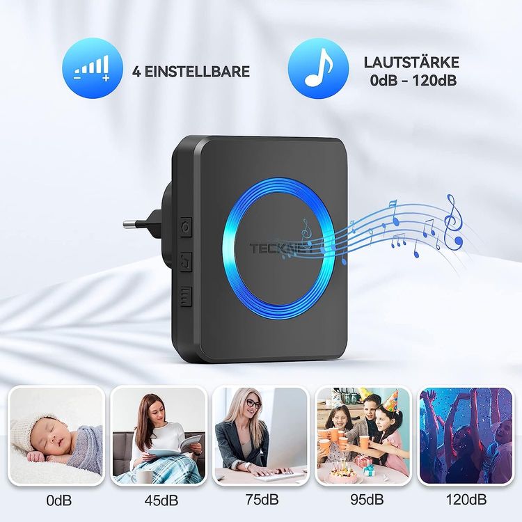 AMFUN Funkklingel Set - Kabellos Mit 180m Reichweite, 32 Melodien & 4 Lautstärken