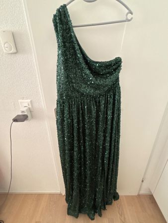 Abendkleid Pailletten dunkelgrün einarmig Grösse XXL neu