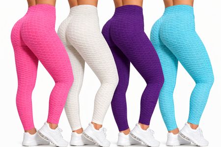 4xDamen Sport Leggings Push Up Fitness Gym Scrunch NEU M