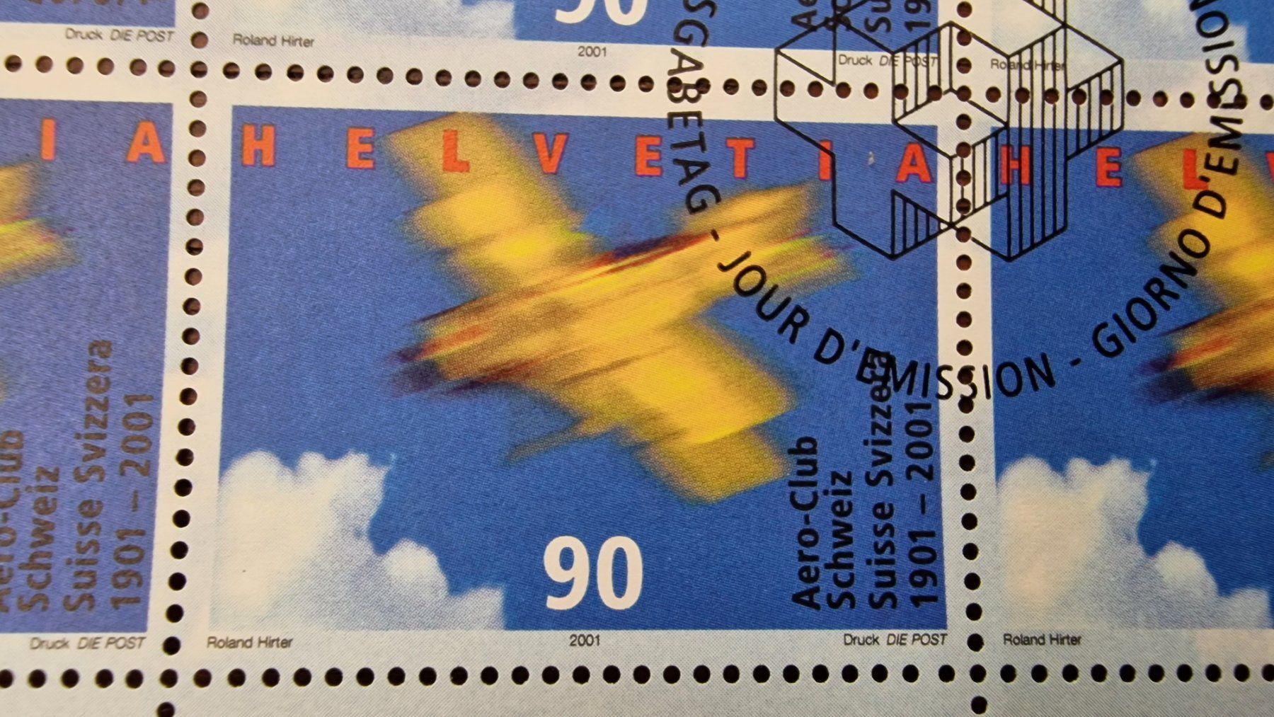 Tutti i francobolli: 2001 Aeroclub Schweiz - Kleinbogen Kat.Nr.1016 - ET + – Usato da Aesch LU venduto da briefmarken.uray 4