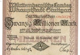 Stuttgart 20 Mil.Mark 20.09.1923 VZ-VZ+
