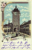 Baden AG // 1901 Litho Gruss aus Baden Altstadt