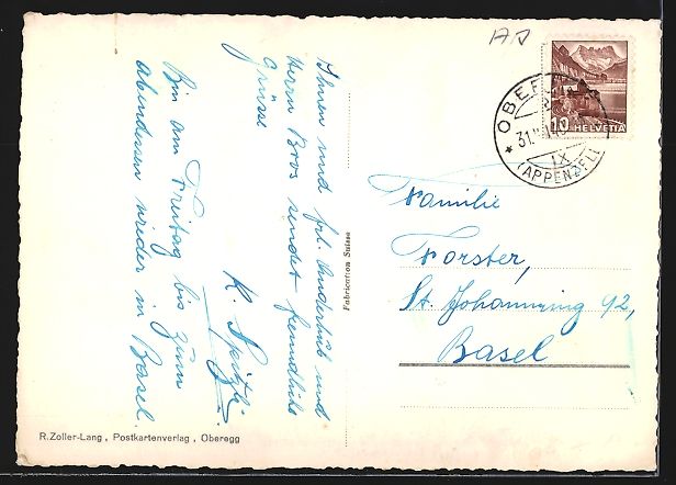 Cartoline postali: Oberegg /App., Totalansicht mit Bergpano – Usato da Berlin venduto da bartko-reher 1