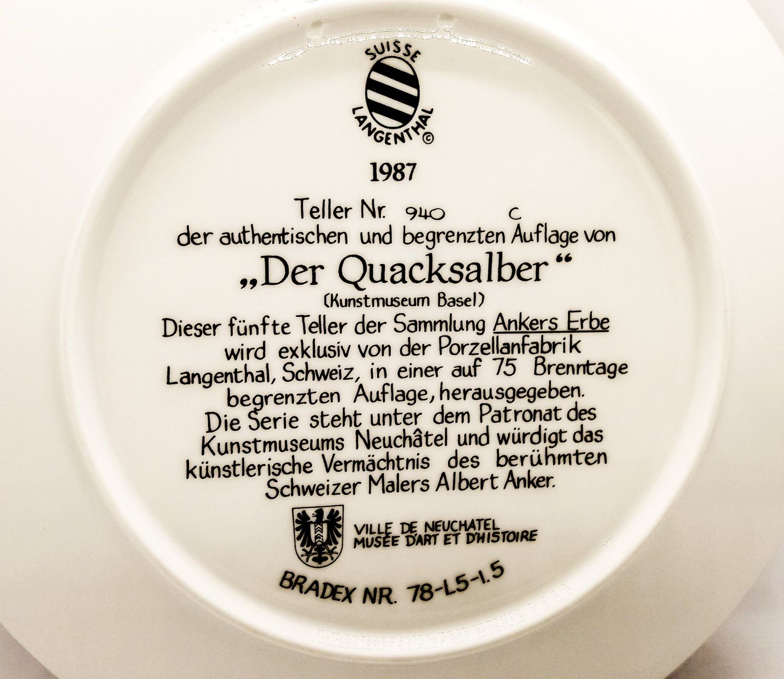 Teller: Langenthal Teller plat Anker Der Quacksalber Le Charlatan – Gebraucht aus Tavannes von Brocashop 3