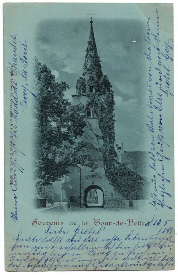 Cartoline postali: Souvenir de la Tour-de-Peilz, circulée 1899 – Usato da Frauenfeld venduto da POML