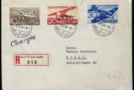 Schweiz 1944 Flugpost Einschreiben 10/20/30 Rp Basel