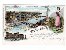 Schweiz, Ansichtskarte Gruss aus Zürich, Zürich 1.1.1898