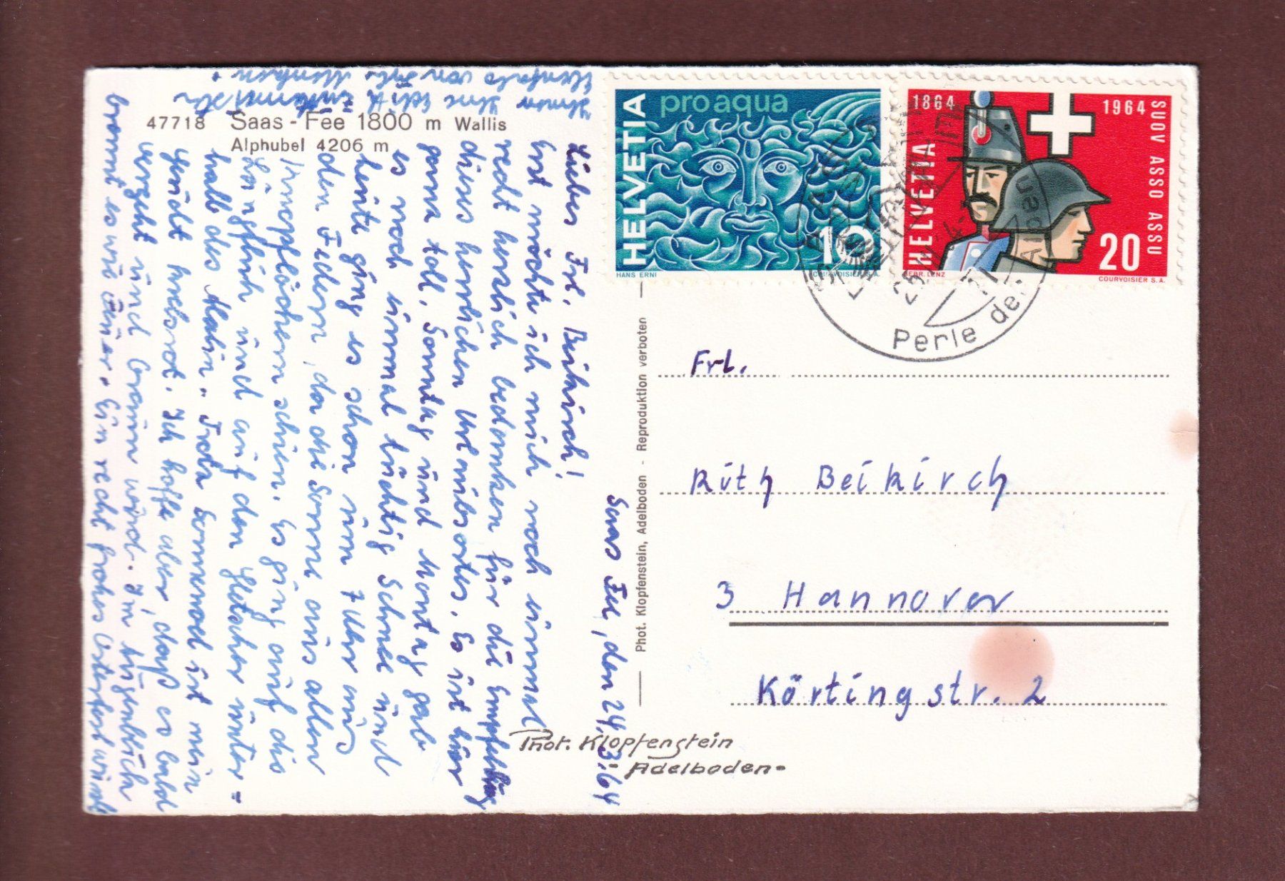 Cartoline postali: SAAS-FEE - Alphubel - 1964 – Usato da Pully venduto da nicecards-shop 1