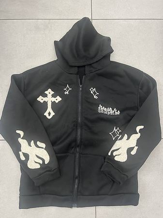 Felpa nera ricamata con zip