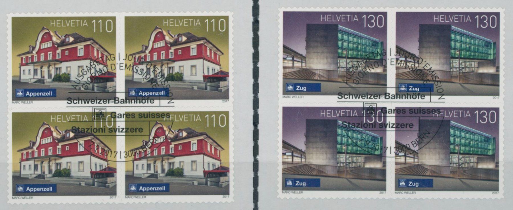 Tutti i francobolli: 2017 - Bahnhöfe III - Viererblock - Ersttag Stempel ET – Usato da Schindellegi venduto da leecollect 1