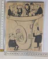 Druckerplatte mit Cartoon von Werner Büchi "Orchester"