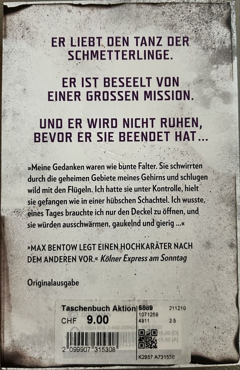 Libri: DER SCHMETTERLINGSJUNGE - THRILLER - MAX BENTOW - BROSCHIERT – Usato da Buchs AG venduto da fischli610 1
