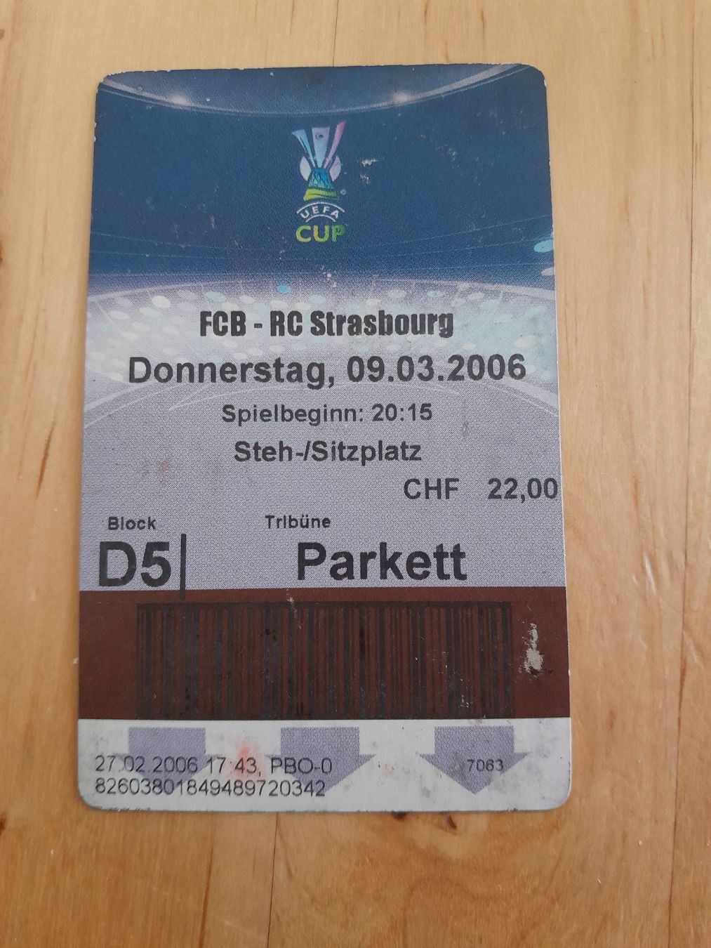 Biglietti: FCB - RC Strasbourg, 09.03.2006, Original Matchticket! – Usato da binningen venduto da bergen00