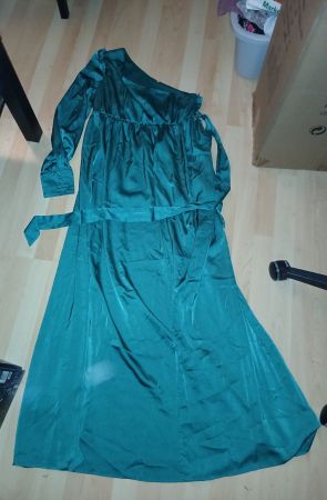 Elegantes, smaragdgrünes Abendkleid mit einem Ärmel, Gr. M