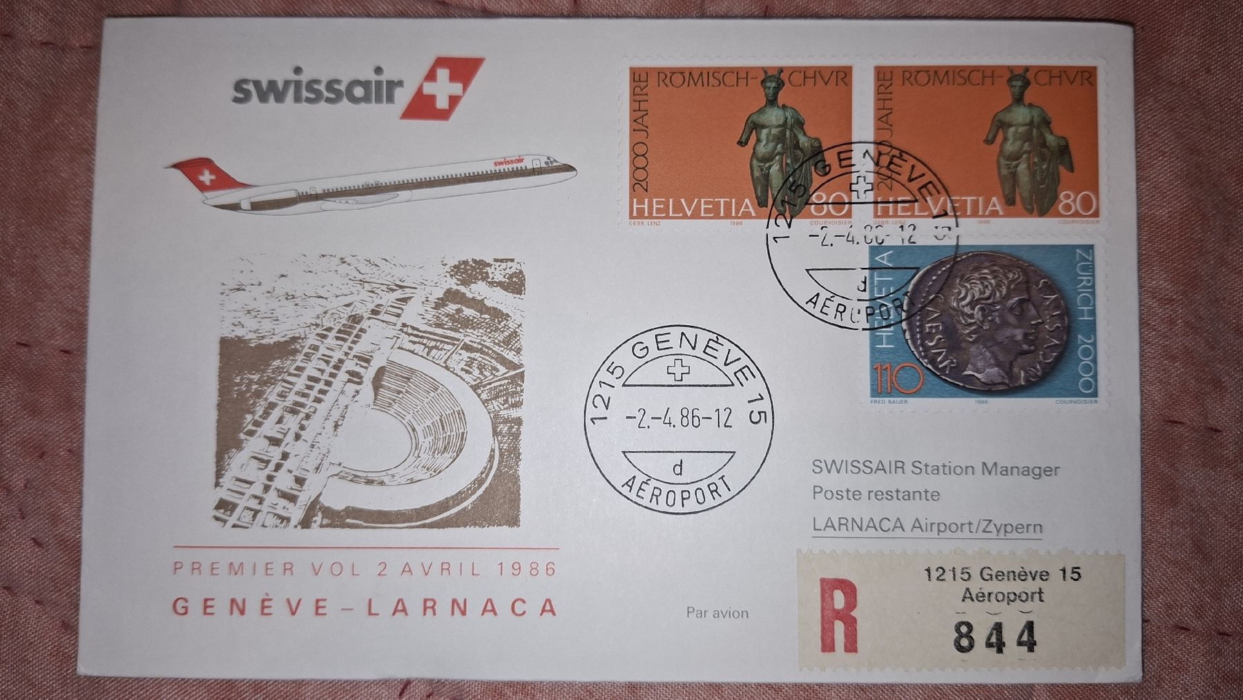Alle Briefmarken: Swissair Genève - Larnaca 02.04.1986 – Gebraucht aus Balgach von SIMEON27