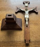 Kruzifix Holzkreuz auf Sockel 2tlg. m.Corpus Jesus Alabaster
