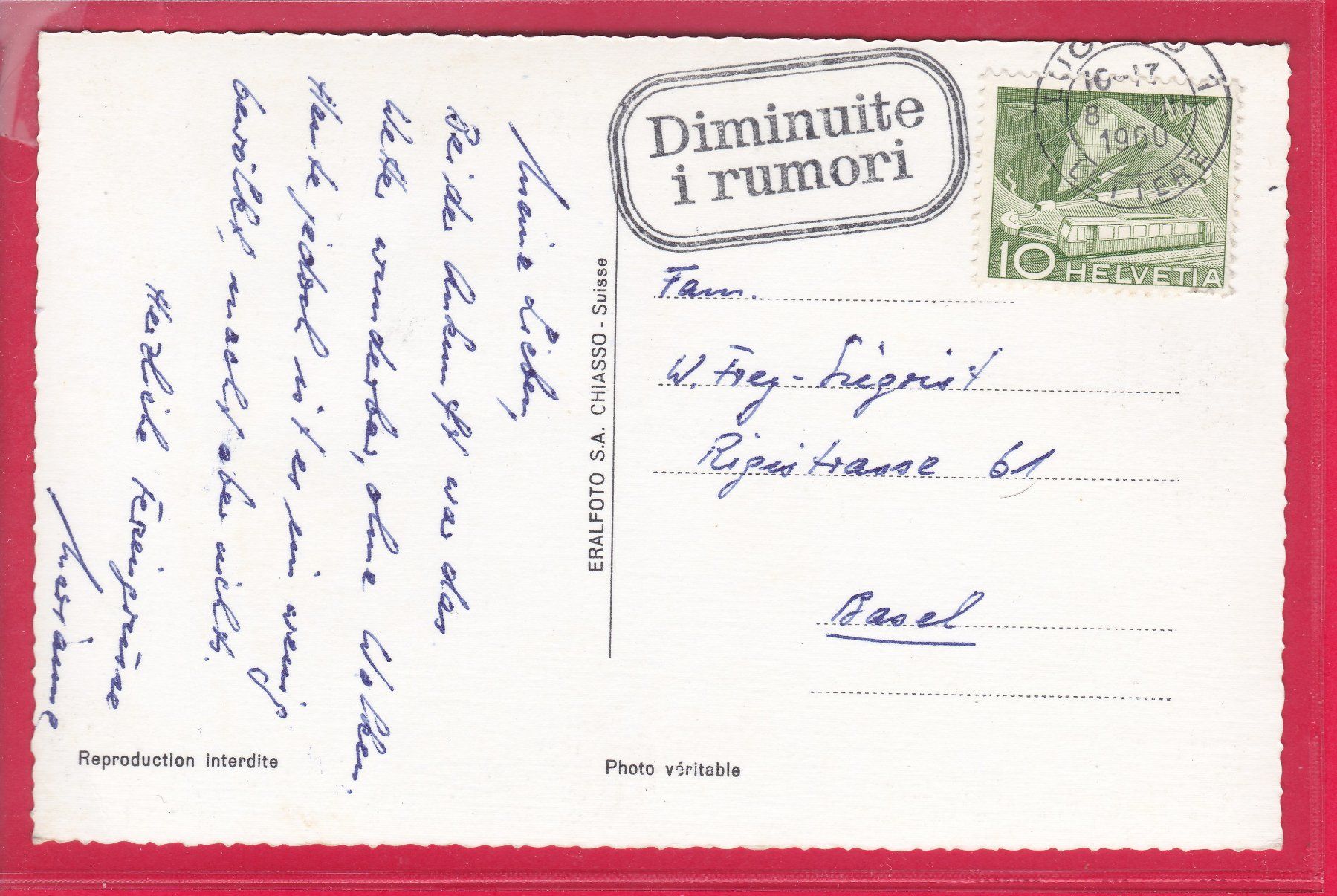 Cartoline postali: LUGANO - LUNGO LAGO, 8.8.1960 – Usato da Oberrieden venduto da Gebirgsstelze 1