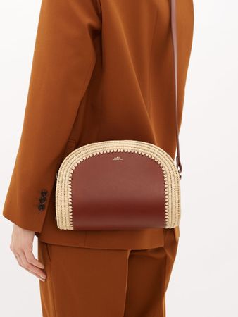 A.P.C. Demi Lune Raffia Nut Brown Caramel Leather Bag Tasche