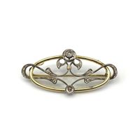 Antike Art-Deco-Brosche 18 kt Goldund Silber und Diamanten‪‪