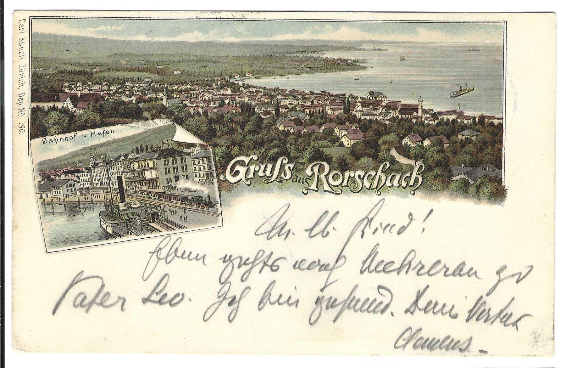 Ansichtskarten: Gruss aus Rorschach, Litho – Gebraucht aus Wildhaus von Brunphil