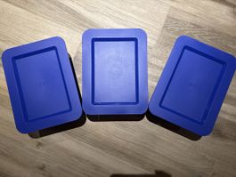 3 blaue Aufbewahrungsboxen mit Deckel, gebraucht