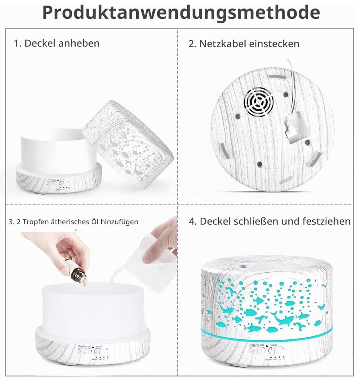 Duftöldiffusoren: Aroma Diffuser 700ml mit Timer,Holzoptik weiss – Neu und originalverpackt aus Basel von Seifehuesli 6