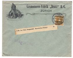 1908 Brief von Zürich, Gasmotoren-Fabrik Deutz AG