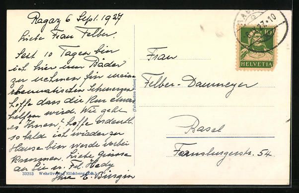 Ansichtskarten: AK Ragaz, Teilansicht, 1927 – Gebraucht aus Berlin von bartko-reher 1