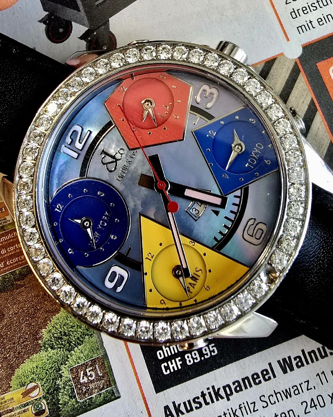 Uhren: Jacob & Co. Five Time Zone Factory Diamond – Gebraucht aus Basel von TimelessWanderer