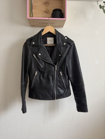 Schwarze Mango Lederjacke, Grösse 36