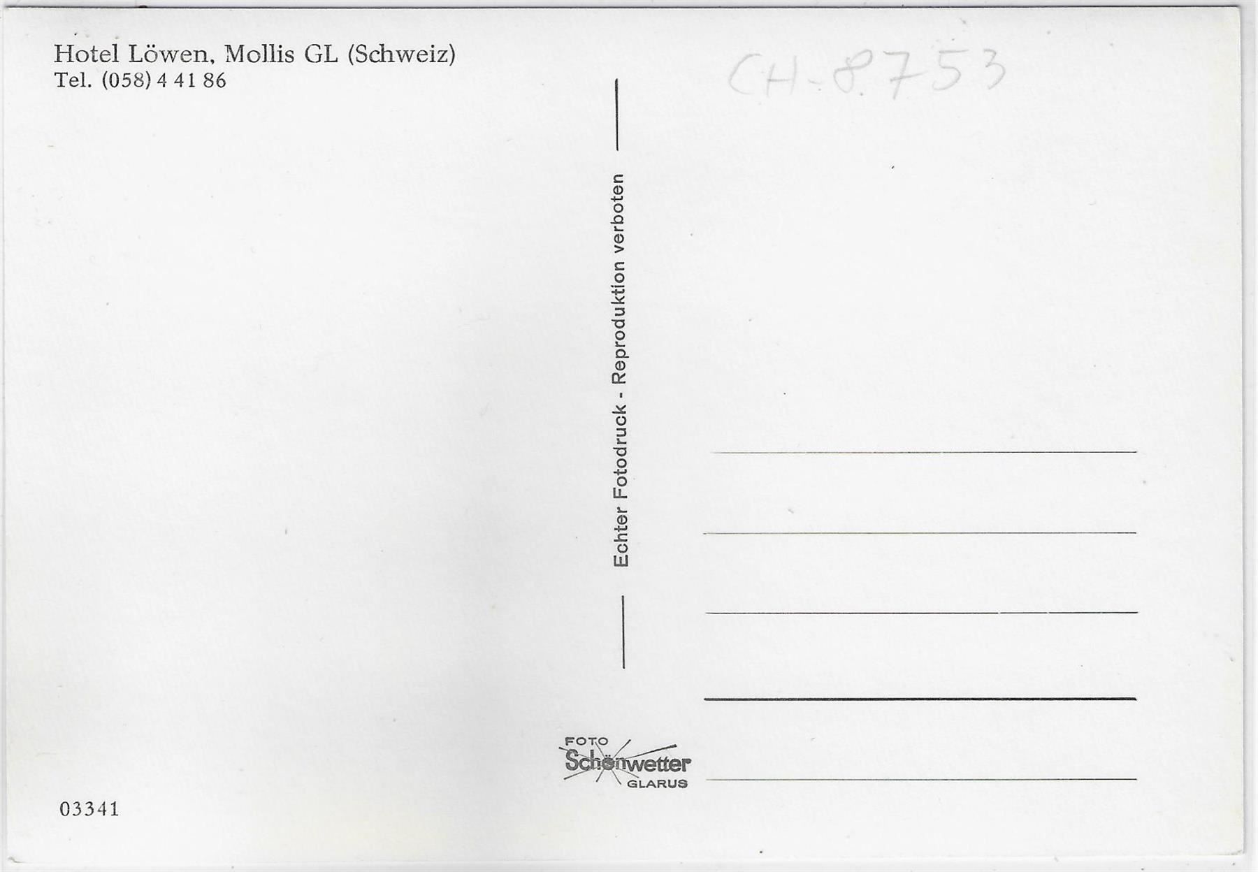 Cartoline postali: Hotel Löwen - Mollis GL – Usato da Ettingen venduto da Kartenplanet 1