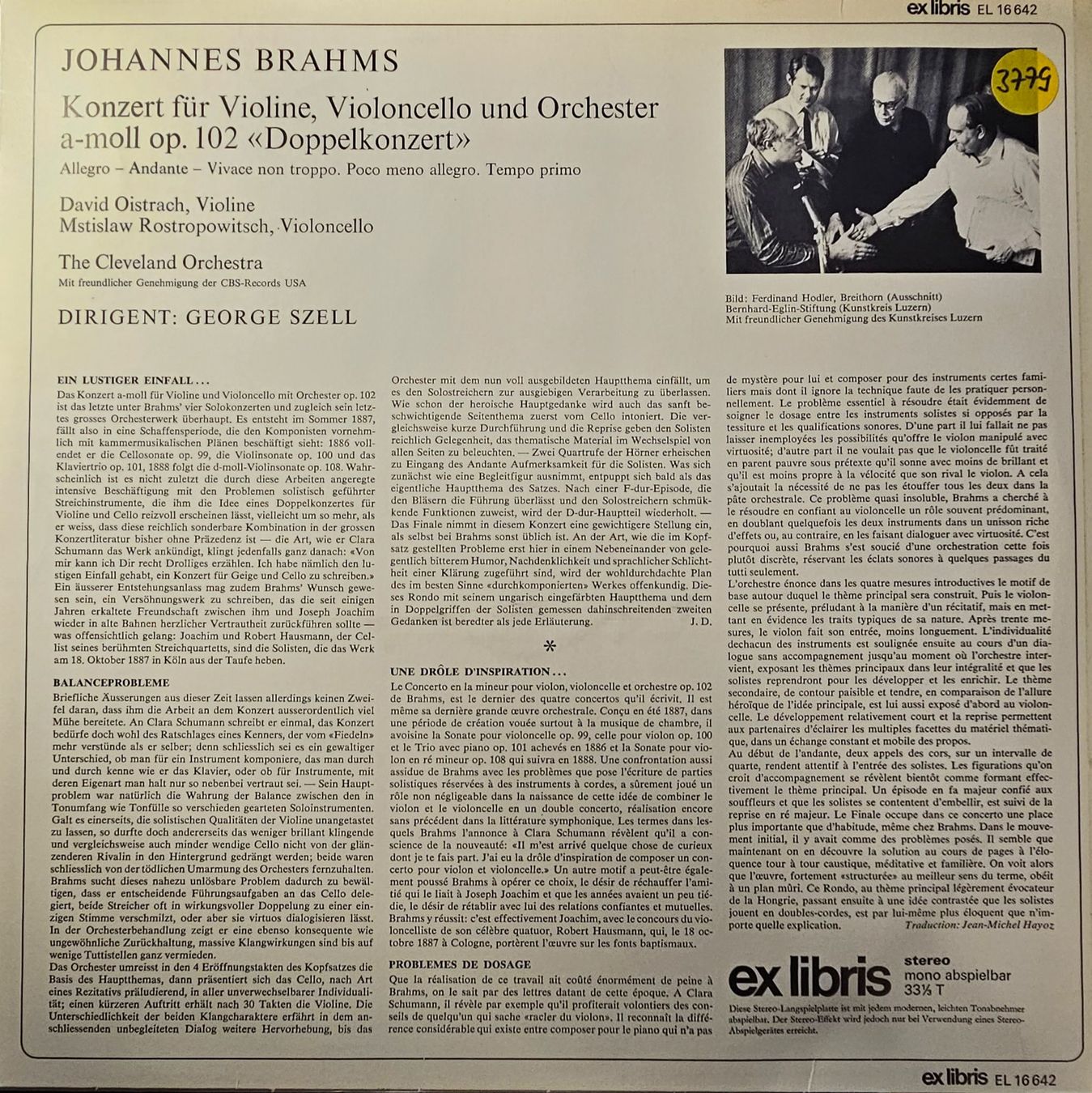 Schallplatten: Brahms - Doppelkonzert A Moll Op. 102 – Gebraucht aus Wahlen b. Laufen von Cg10 1