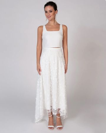 PIQYOURDRESS LAURA Brautrock Gr. XS – Ivory – 3D-Blüten