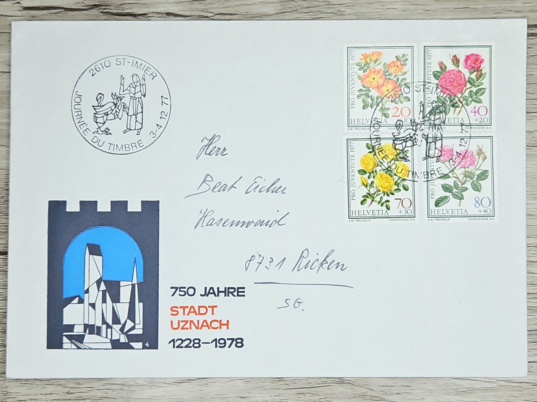 Tutti i francobolli: CL02 Enveloppe + Timbre Suisse 1977 – Usato da Cousset venduto da Patrick_Collections