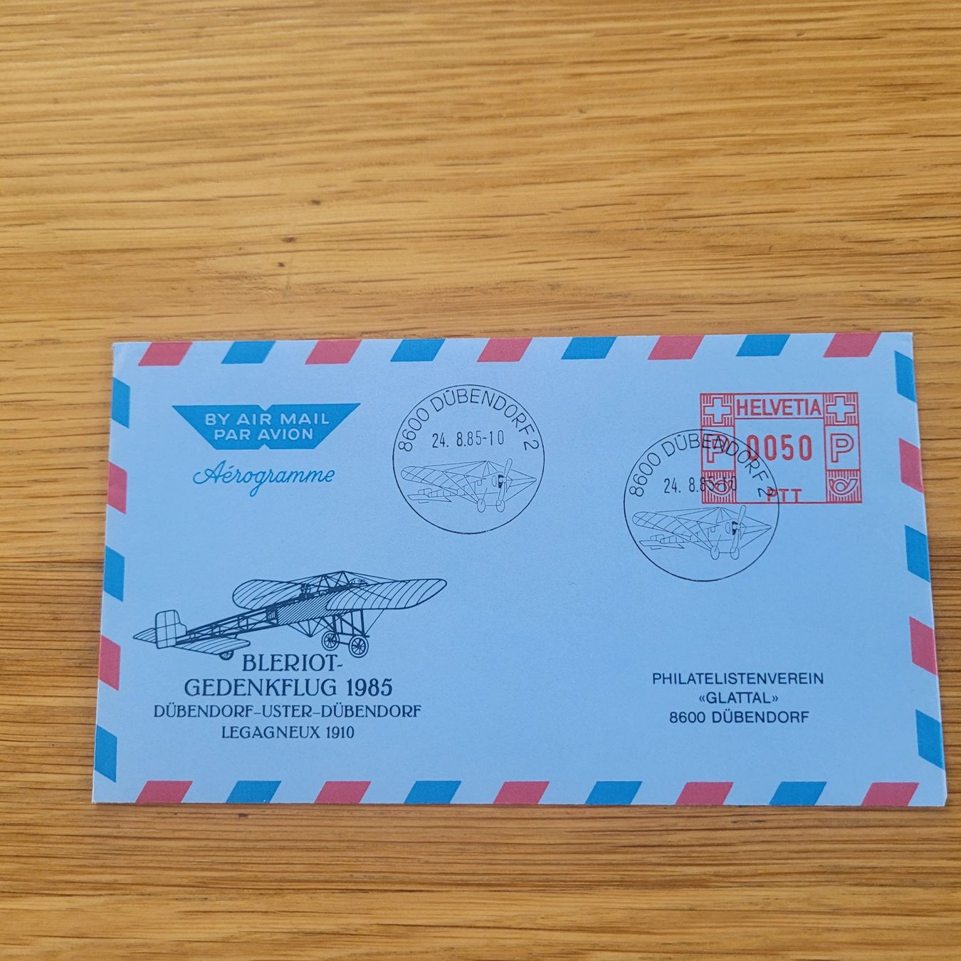 Tutti i francobolli: Luftpost Aérogramme Dübendorf Glattal 1985 – Usato da Biel/Bienne venduto da Destockweb