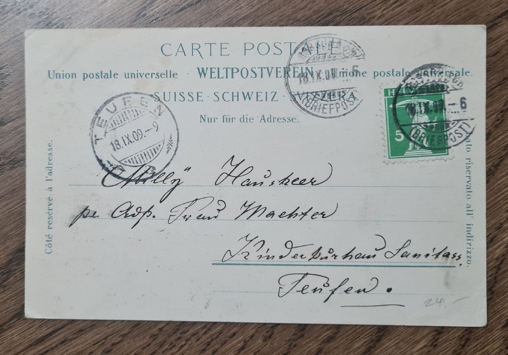 Cartoline postali: Rorschach 1909, Postkarte nach Teufen – Usato da Ebikon venduto da Donar50 1