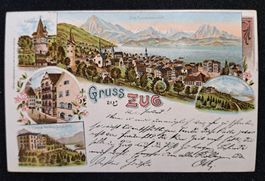 Carte Postale von Zug mit Stempel Eid. Kriegs-Commissariat