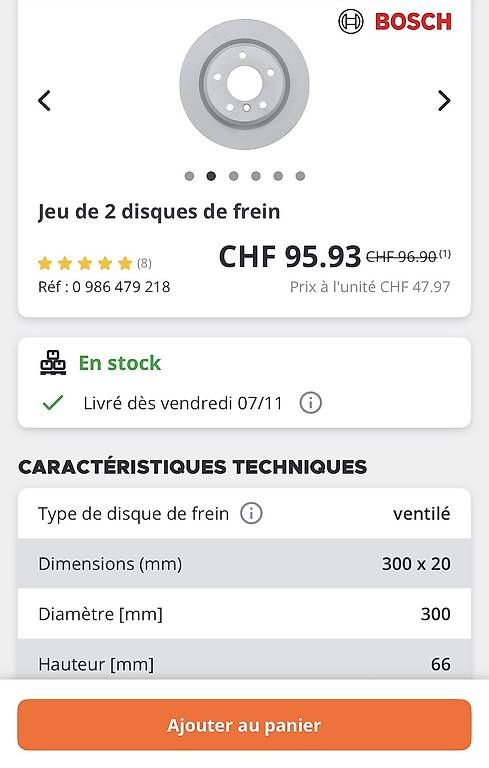 Bosch Tutti pezzi di ricambio auto: Disques de freins – Usato da Couvet venduto da gil87 1