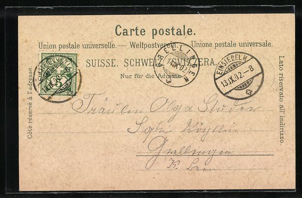 Cartoline postali: Litho Einsiedeln, Hauptplatz, Kloster, F – Usato da Berlin venduto da bartko-reher 1